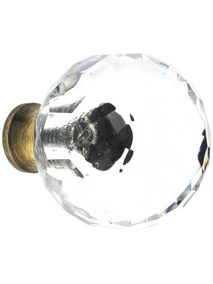 Large Faceted Crystal Globe Knob with Solid Brass Base in Antique Brass.
